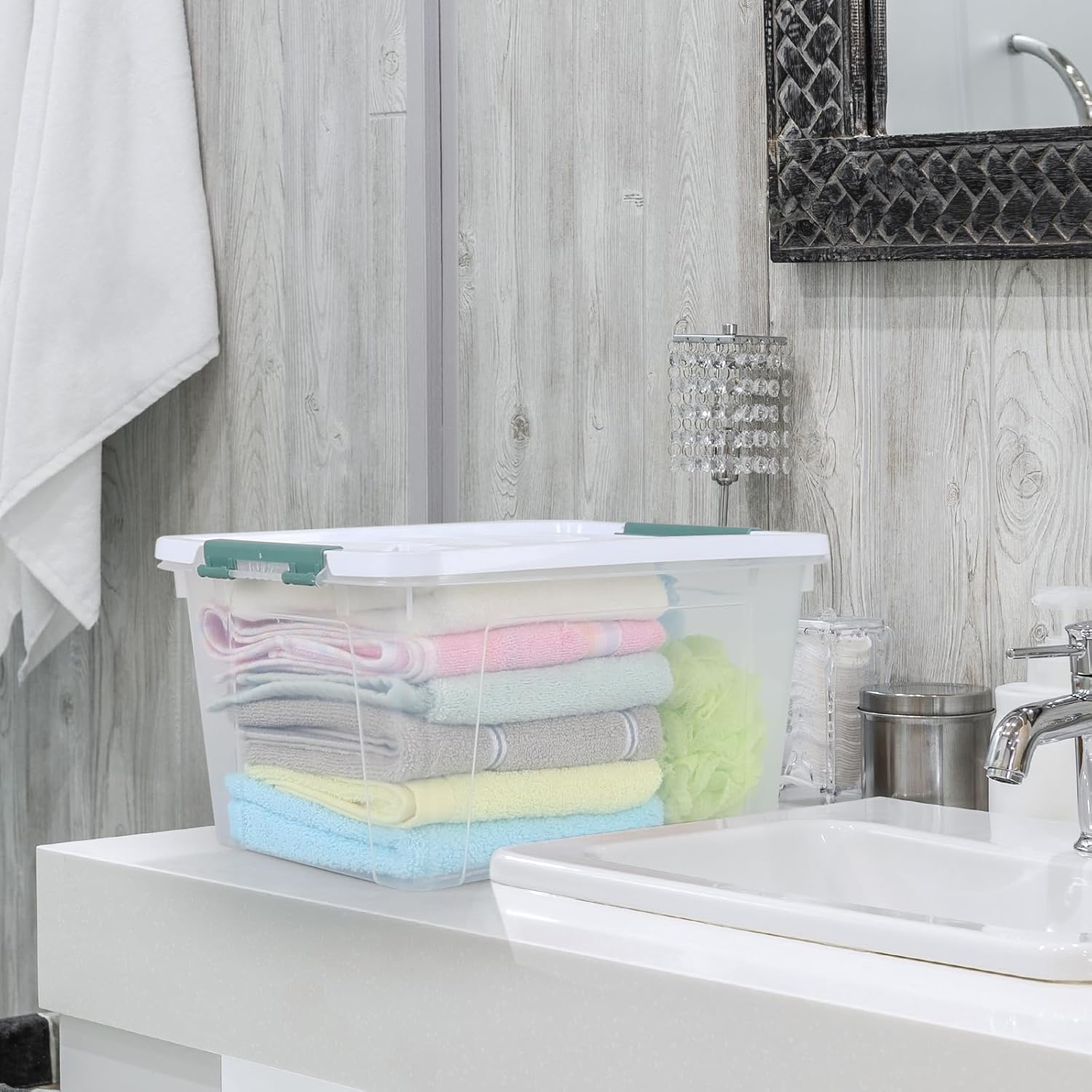 6-Pack 14 Quart Plastic Lidded Storage Bin with Handle, Clear Latching Storage Box