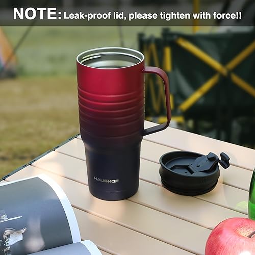 Miniatura 75 de HAUSHOF Taza de viaje de 24 onzas con asa, taza de café aislada al vacío de acero inoxidable, tazas de viaje de doble pared con tapa a prueba
