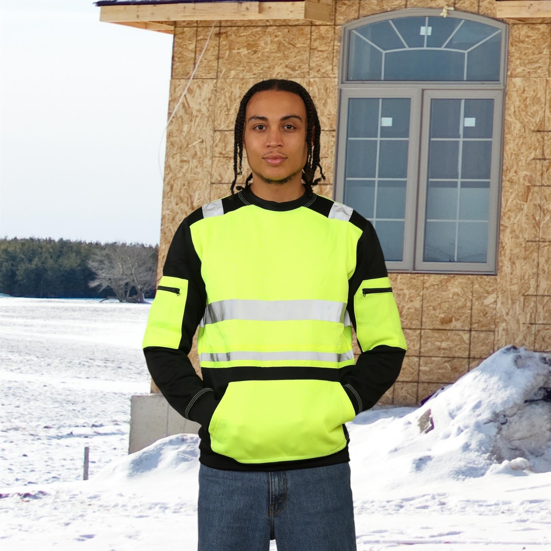 Sudadera de alta visibilidad para hombre, informal, reflectante, de alta visibilidad, para el trabajo, para niños, de forro polar, para el trabajo y la seguridad