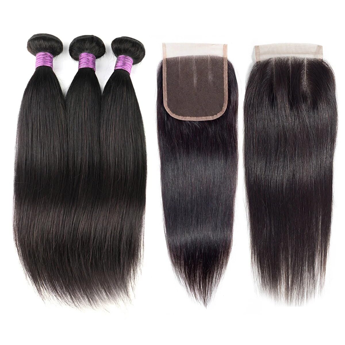 Human Hair Extensions 18in Straight Virgin Hair 3 Bundles Lace Closure Jopear 10A Straight Human Hair 3/4 Bundles - Virgin Hair  main image 3