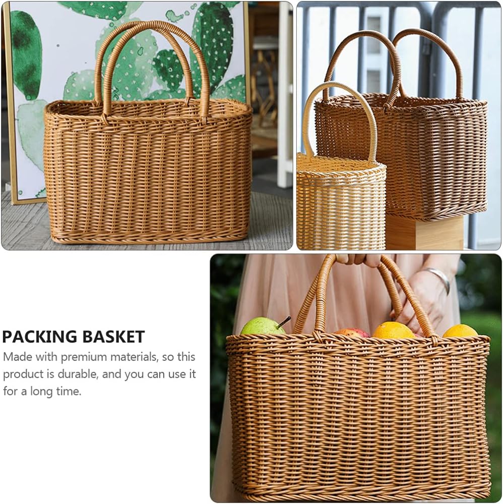 Big Picnic Basket with Handle, Plastic Baskets for Gifts Empty, Woven Imitation Rattan Baskets, Gift Storage Basket for Camping, Birthday, Wedding,Picnic, Party - Image 3