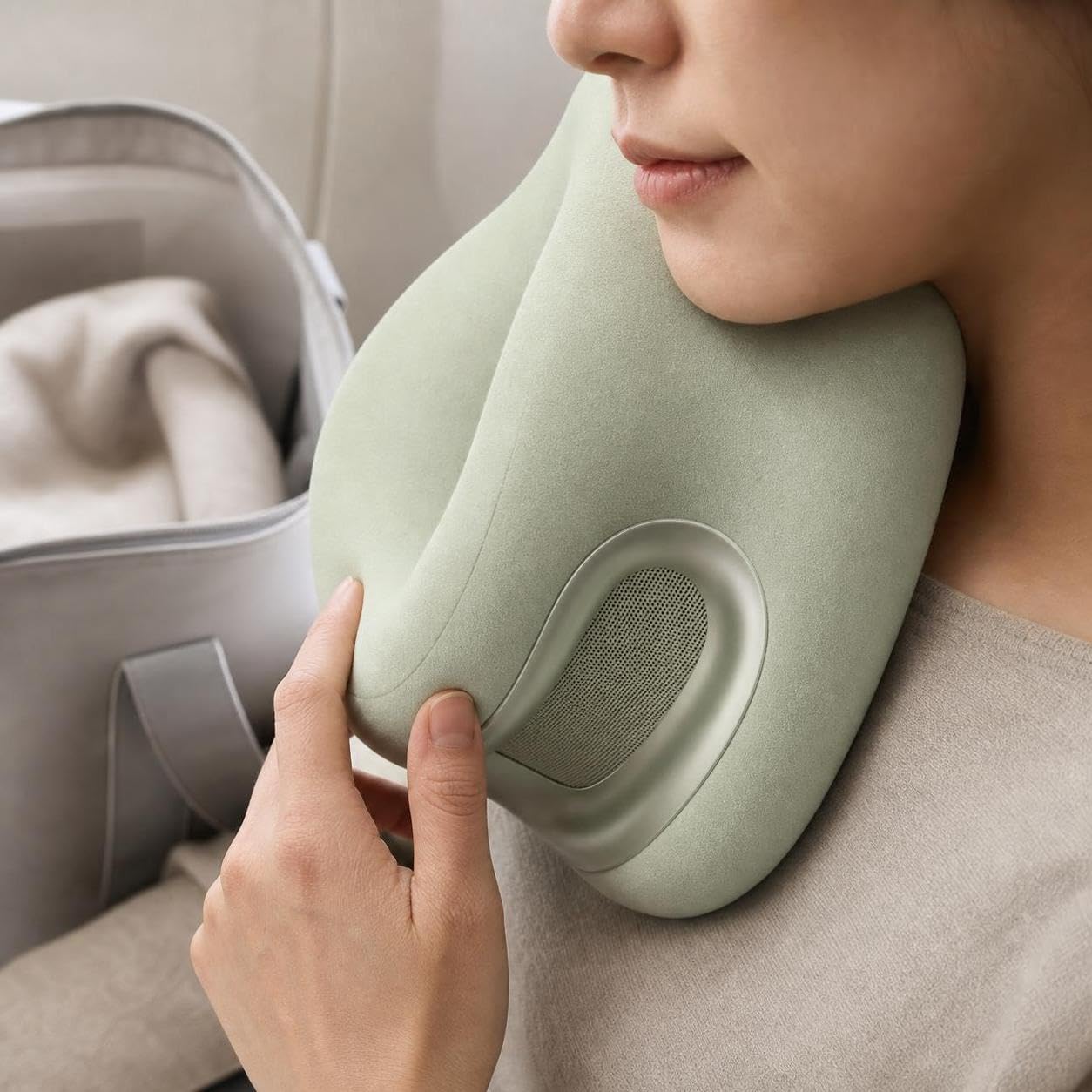 Almohada Viaje Ergonómica en Forma U Espuma Viscoelástica para Adultos, Gris Niebla Lunar
