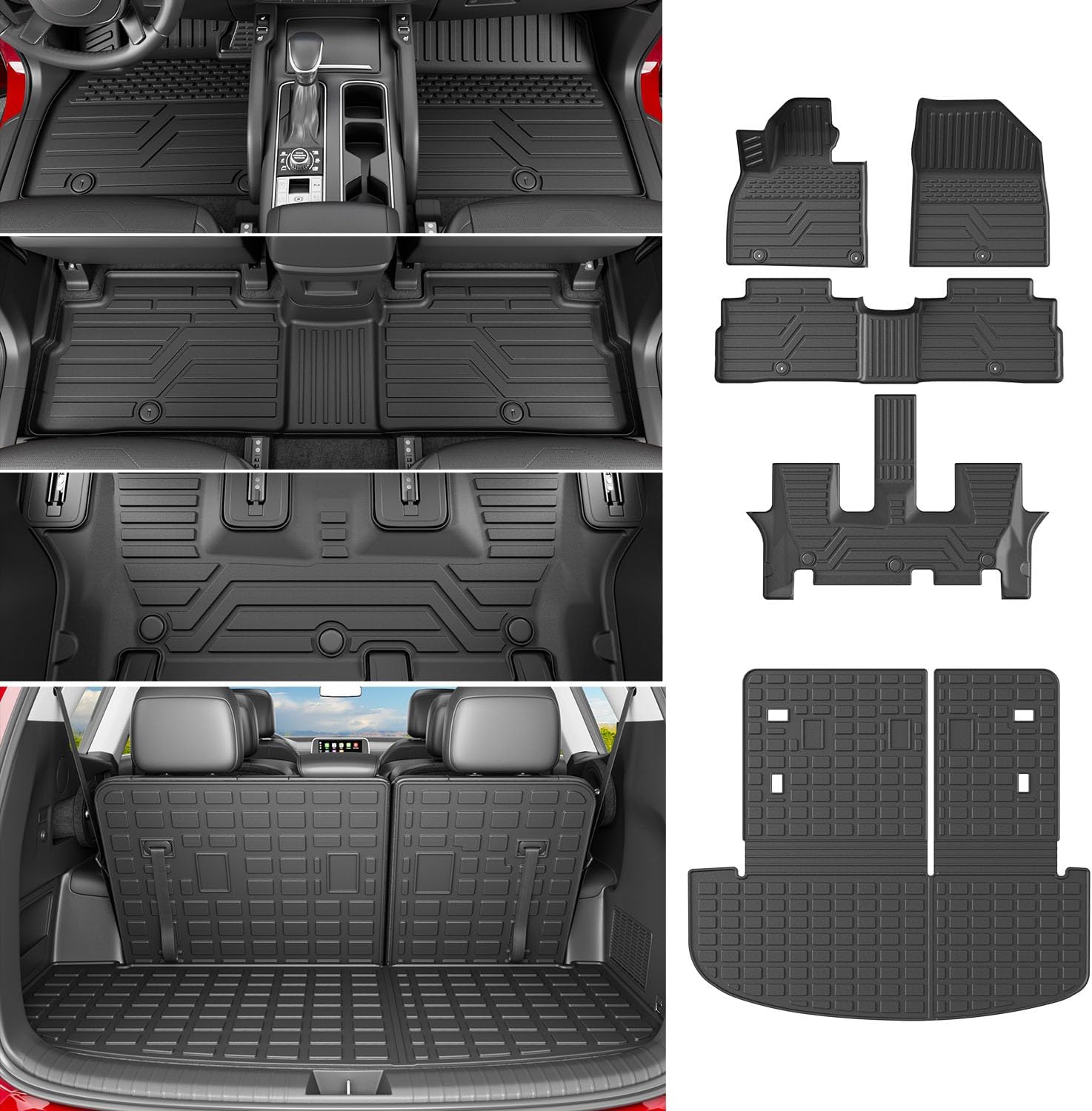 powoq Floor Mat Compatible with 2020-2025 Kia Telluride Trunk Mat with Backrest Mat 3rd Row Replacement for 2020-2022 2023 2024 2025 Kia Telluride Accessories(Trunk Mat with Backrest Mat,Floor Mat)