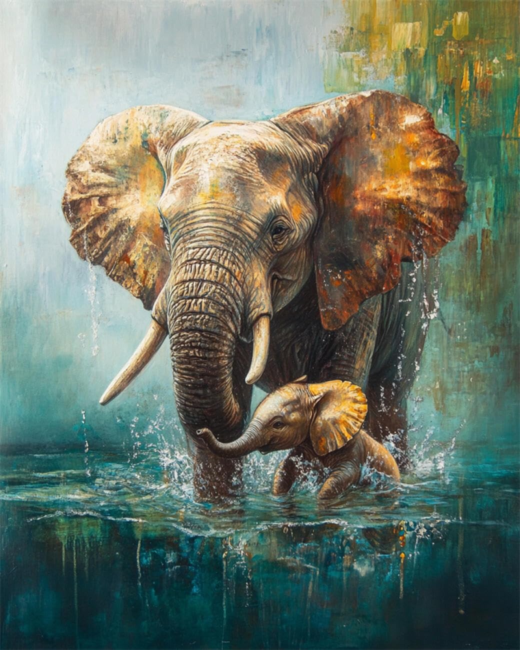 RKFLGEW DIY Embroidery Beads Set Elephants in The Water 50x70cm
