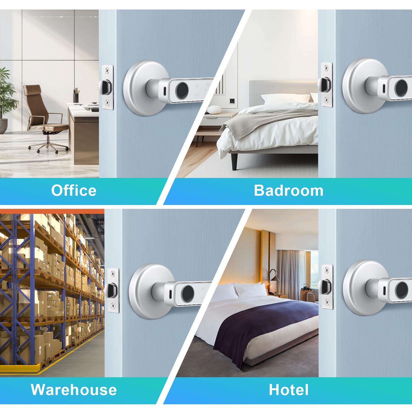 Serrure de porte électrique intelligente avec empreinte digitale, Smart Lock pour porte intérieure – Serrure électronique à empreinte digitale avec Bluetooth, mot de passe, application, carte IC et