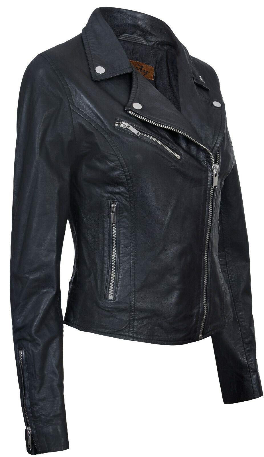 Infinity Leather Chaqueta de Cuero Para Mujer Clásico Estilo Motorista Real Para Mujer