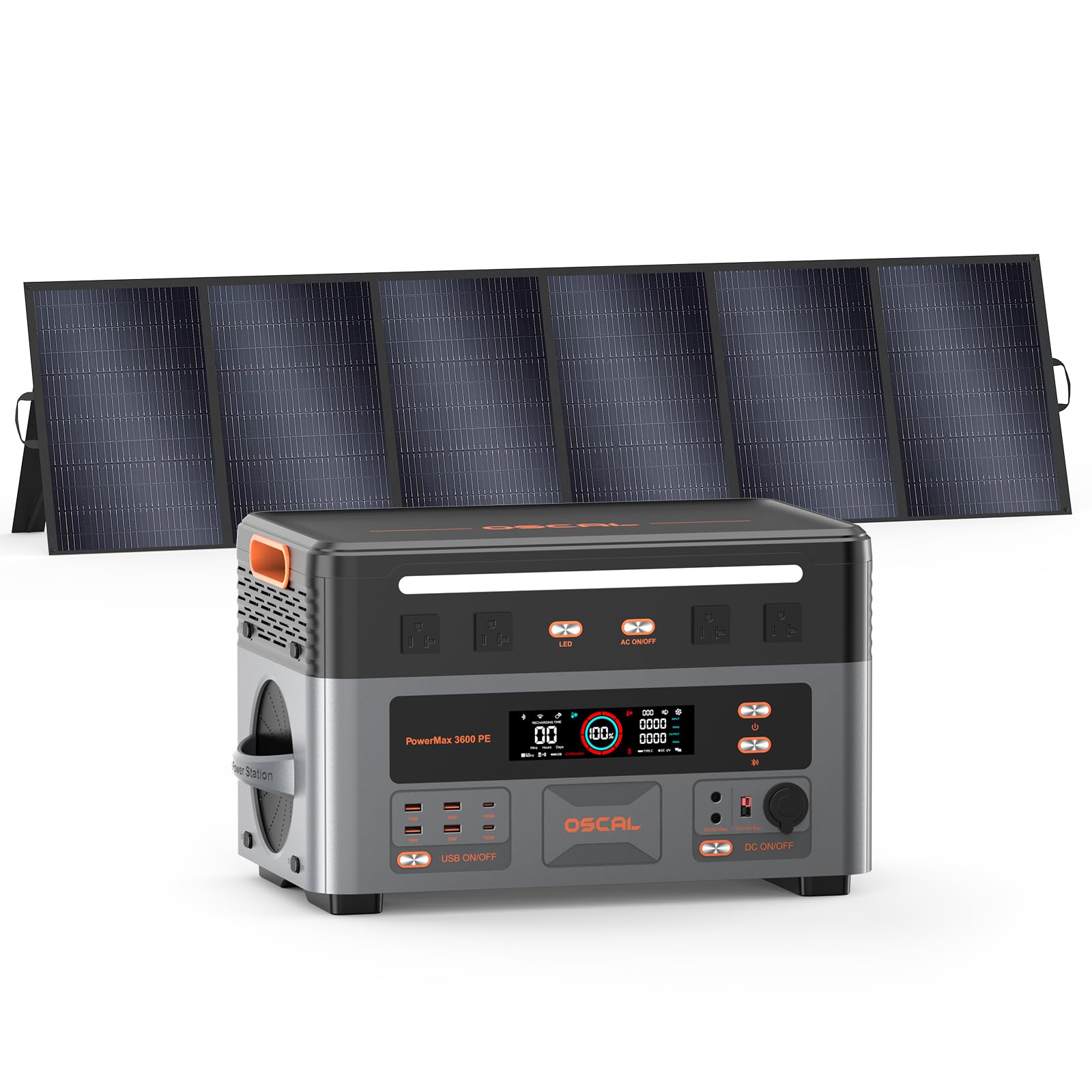 3600W Centrale Elettrica Portatile con Pannello 500W, 2160Wh Generatore Solare con Batteria LFP, UPS, Ricarica 80% in 1h, 14 Porte, Portable Power Station per Casa, Camper, PowerMax 3600PE