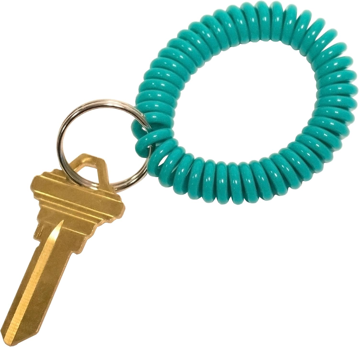 Lucky Line 2” Diameter Spiral Wrist Coil with Steel Key Ring, Flexible Wrist Band Key Chain Bracelet, Stretches to 12”, Teal, 10 Pack (41038)