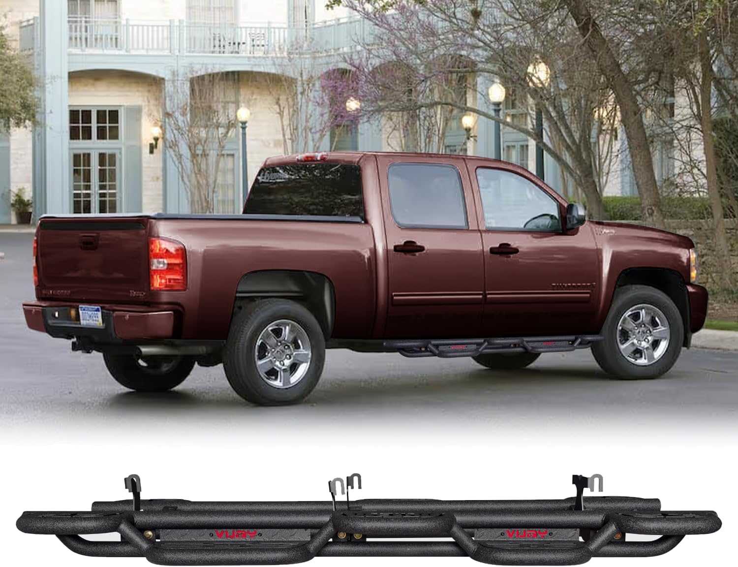 Steel Running Board for 2007-2018 Chevy Silverado/GMC Sierra 1500&2007-2019 Chevy Silverado/GMC Sierra 2500HD/3500HD Extended/Double Cab Nerf Bar&Side Step