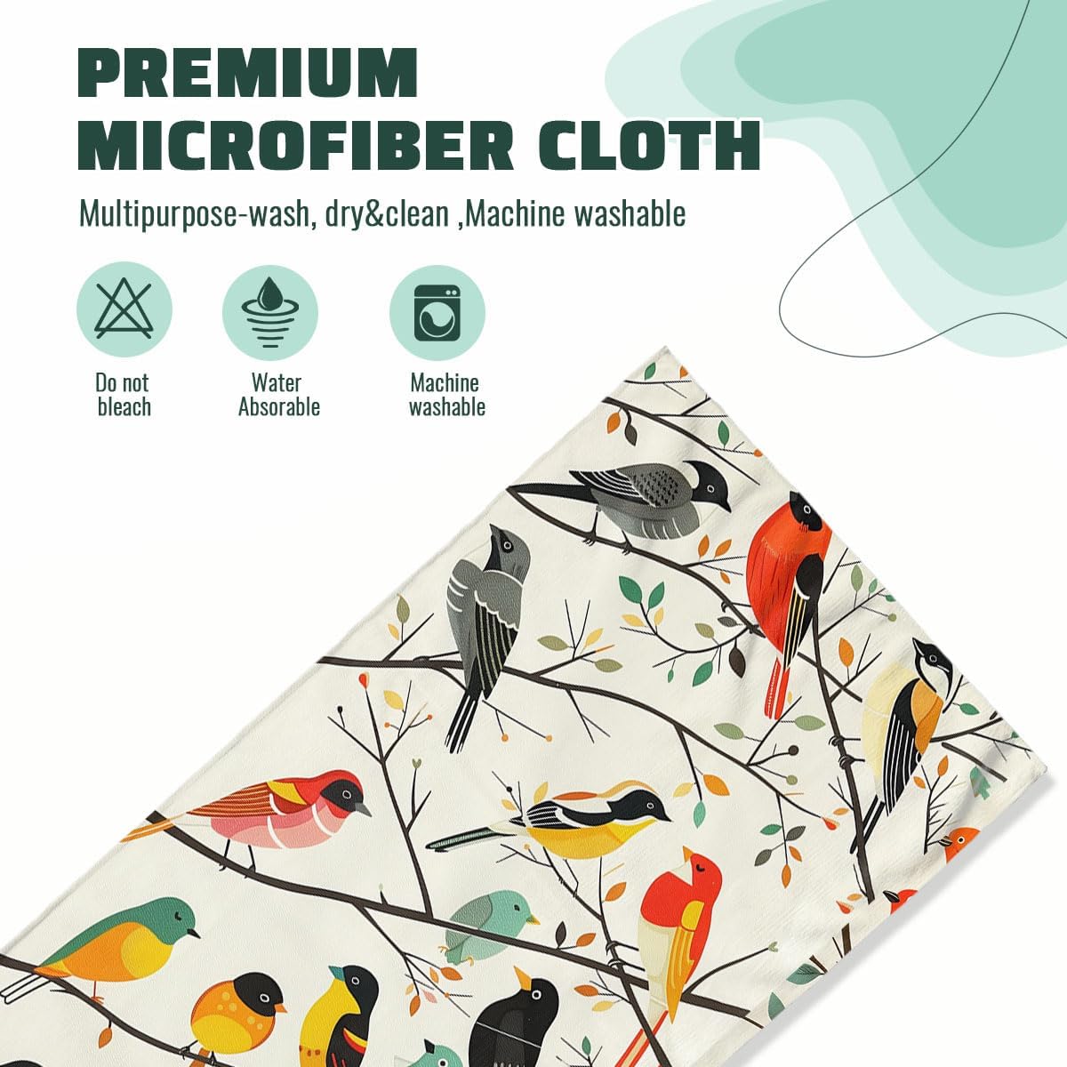 Birds & Forest Bath Hand Towel Set of 2 - Vintage, Absorbent - 14"x28" - For Home, Hotel, Spa, Gym, Yoga, Beach, Nautical Decor & Gifts - Image 2