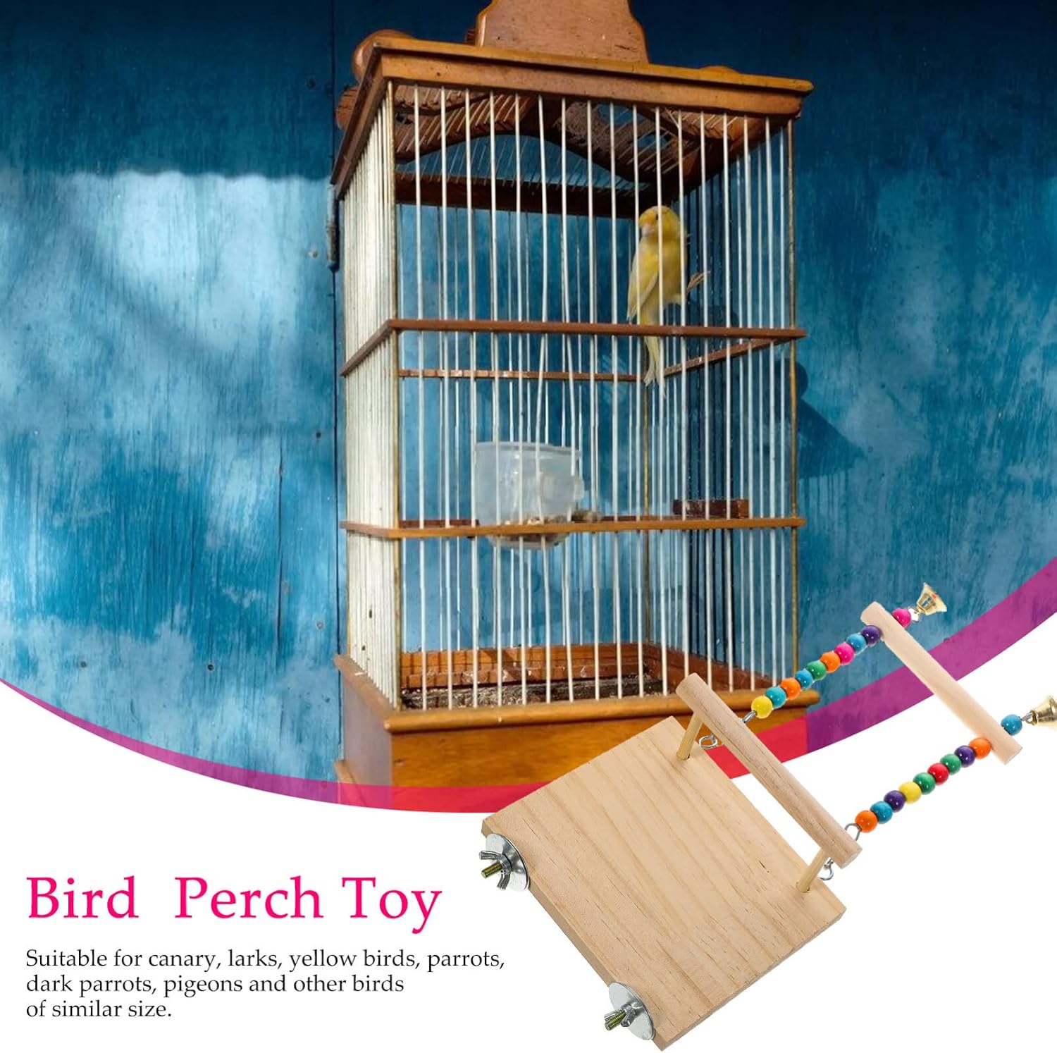 Sosoport Bird Perch Swing Toy for Parrots and Parakeets Natural Wooden Chewing Stand Multi-use Bird Perch Decor for Finch Canary and Macaw Playtime