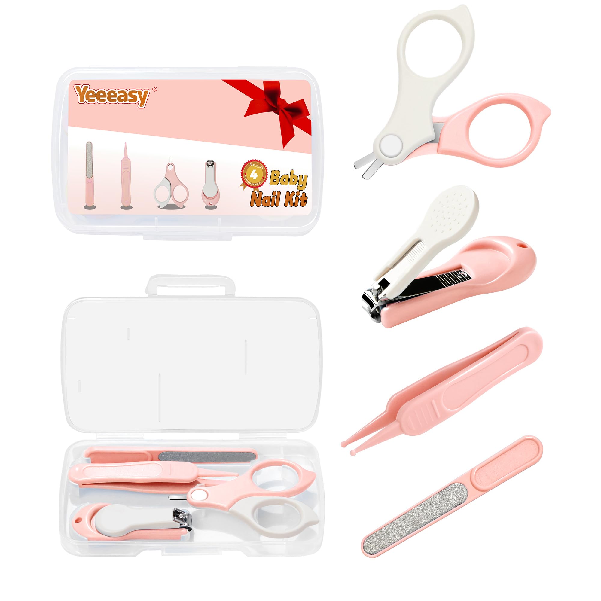 Kit de cortaúñas Yeeeasy para bebé. Set de cuidado para bebés con cortaúñas, tijeras, lima y pinzas. Cortaúñas para bebés, recién nacidos, bebés, niños pequeños y niños (rosa).