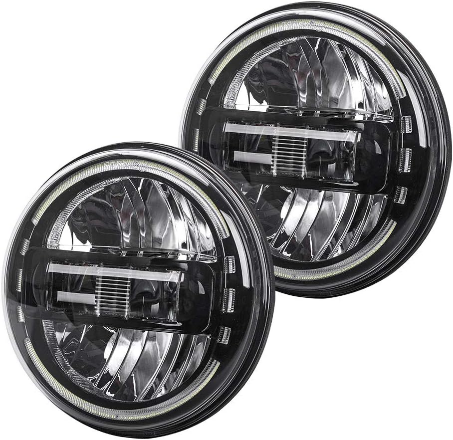LX-LIGHT DOT Approved Black 7 Inch LED Headlights with White Halo Ring Compatible with Jeep Wrangler JK JKU TJ LJ JL Hummber H1 H2
