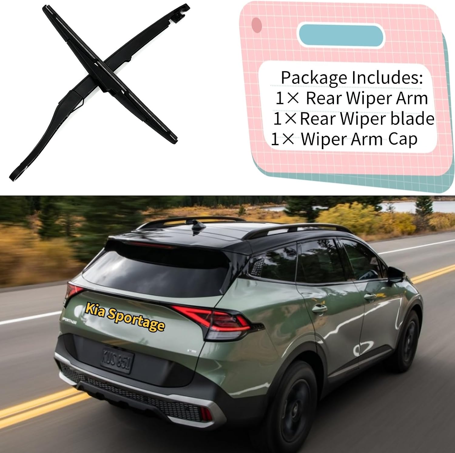 Rear Wiper Blade & Arm Replacement for Kia Sportage 2023 2024 2025 - OEM Fit for Hybrid EX LX X-Line Prestige X-Pro SX Models - All-Season Rear Back Windshield Wiper Blade Set