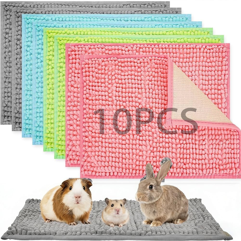Guinea Pig Cage Liner, 10 PCS Washable Fleece Bedding Pad, Reusable Pee Pad Mat for Small Animals, Reusable Bunny Rabbit Cage Liner Hamster Chinchilla Cage Accessories 16x12 Inch (Mix)