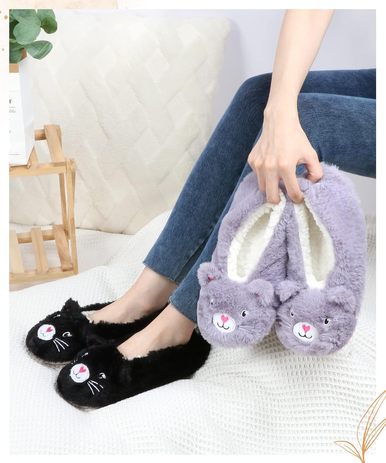 Panda Bros Slipper Socks With Non-Slip Grippers, Cute Fuzzy Warm Cat Animal House Slippers