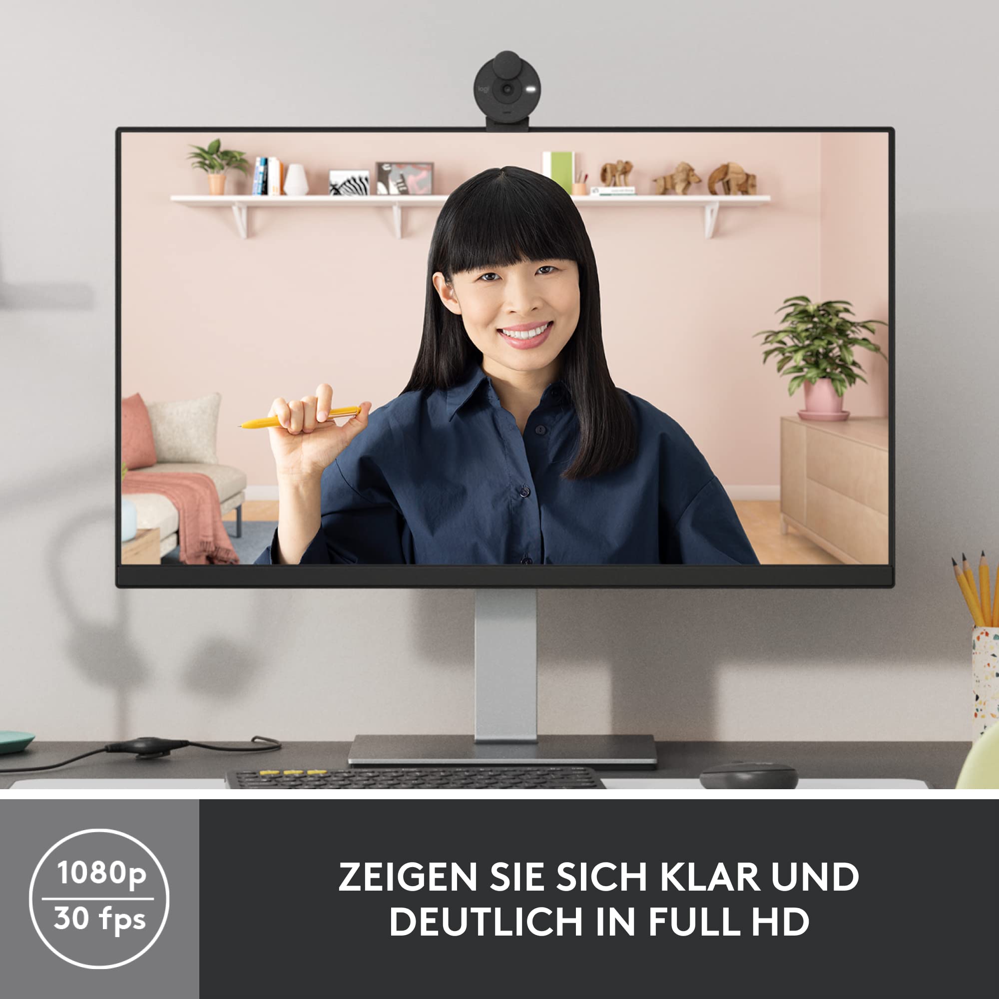 Logitech Brio 300 Full HD-Webcam mit Sichtschutz, Mikrofon mit Rauschunterdrückung, USB-C, Zertifiziert für Zoom, Microsoft Teams, Google Meet, Streaming, Automatische Lichtkorrektur - Graphit