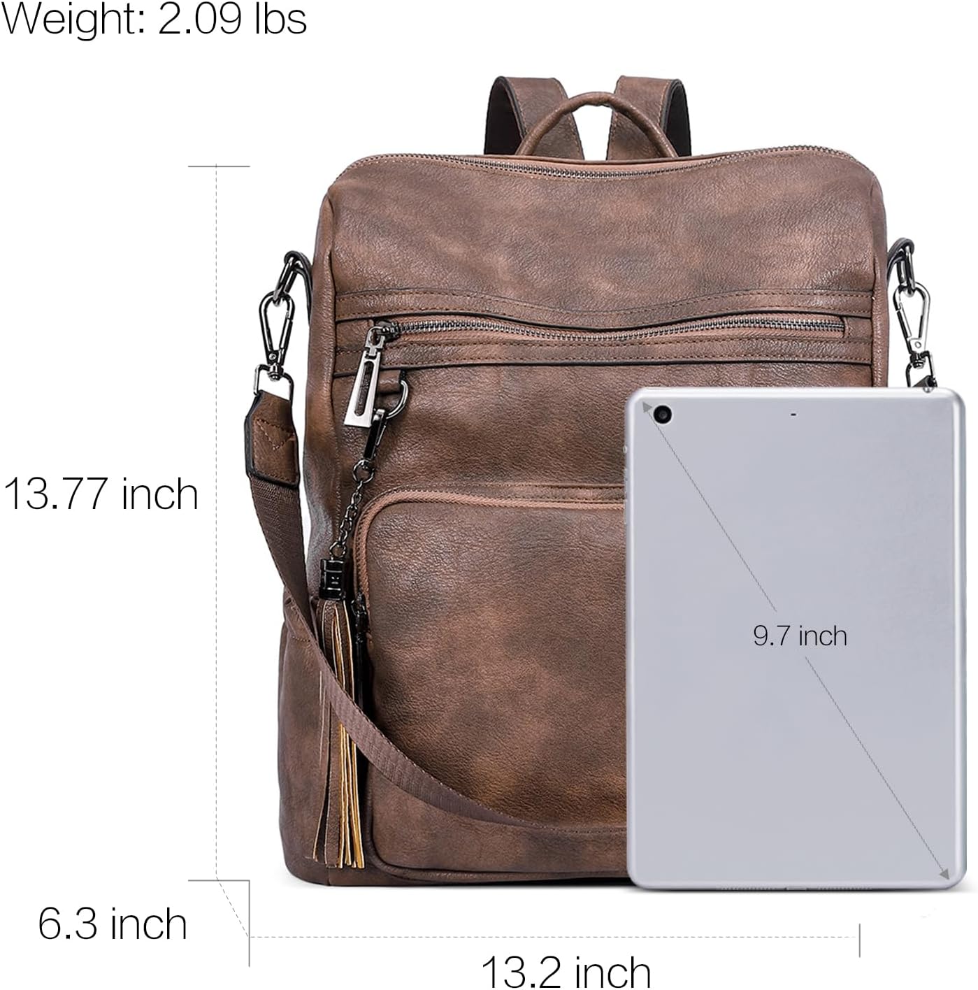 CLUCI Backpack Purse for Women Large Womens Leather Travel Backpack Work Fashion Ladies Casual Daypack with Tassel Two-tone coffee - Image 3