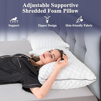 BedStory Pillows Pack of 2 - Shredded Memory Foam Pillow for Neck and Shoulder Pain Relief, Hypoallergenic and Cooling Bed Pillow - 50x75 cm, 1 Pair