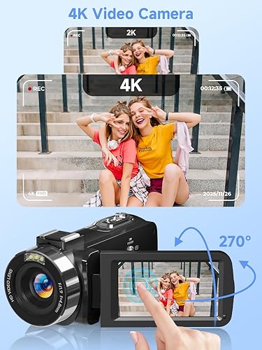 Miniatura 2 de Cámara Digital, Cámara de Video 4K Camcorder UHD 56MP WiFi para Vlogging, Zoom Digital 18X, Visión Nocturna IR, Cámaras con Pantalla Táctil de 3