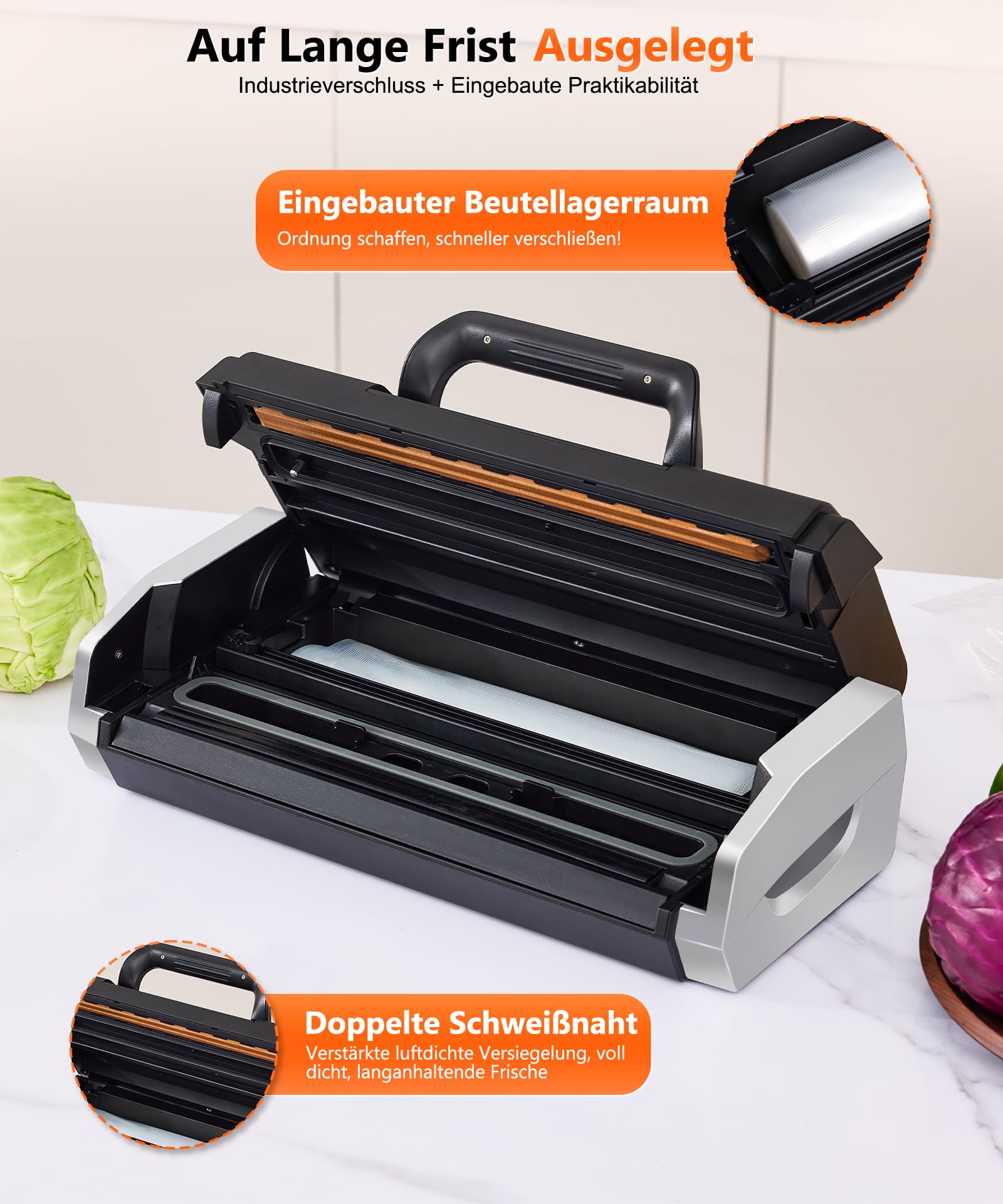 MZROT Vakuumiergerät 230W -95kPa doppelter Schweißnaht 10 Modi Trocken/Feucht Cutter 1 Rolle 15 Vakuumbeutel
