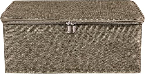 Miniatura 2 de ANMINY Contenedores de almacenamiento con tapa con cremallera, cajas de almacenamiento con asas, tablero de plástico PP, plegable, tela de lino de