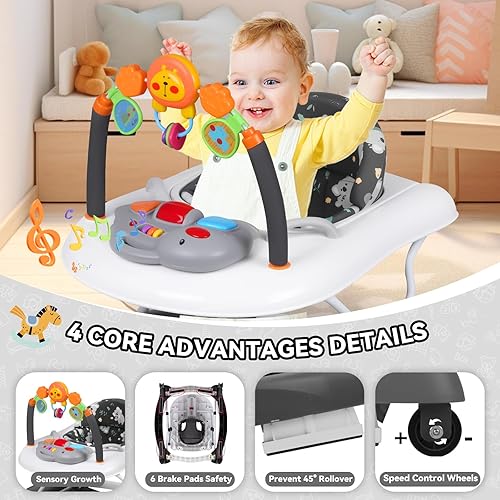 Miniatura 3 de Andador para bebé, Andadores para bebé 5 en 1 para niños y niñas de 6 a 12 meses, Andadores plegables para bebés con rebotador y bandeja