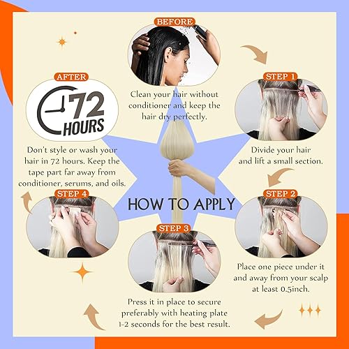 Miniatura 9 de Full Shine - Extensiones de cabello humano real Remy con cinta adhesiva invisible, color 60 (rubio platino), cabello corto, puntas gruesas,