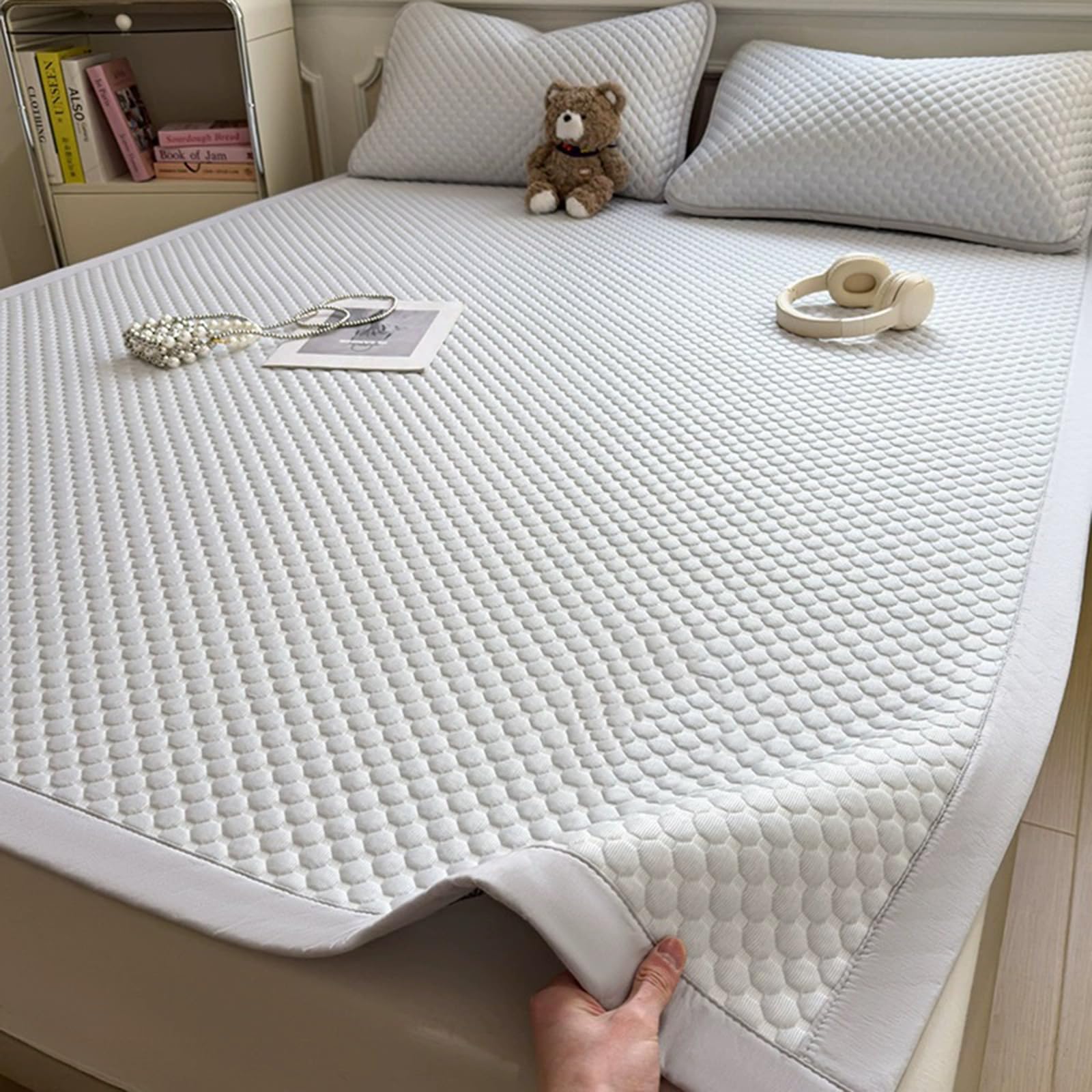 Set di 3 coprimaterassi rinfrescanti per letto queen size, con perline di ghiaccio 3D, morbido e traspirante, per chi dorme al caldo (120 x 200 cm + 2 federe)