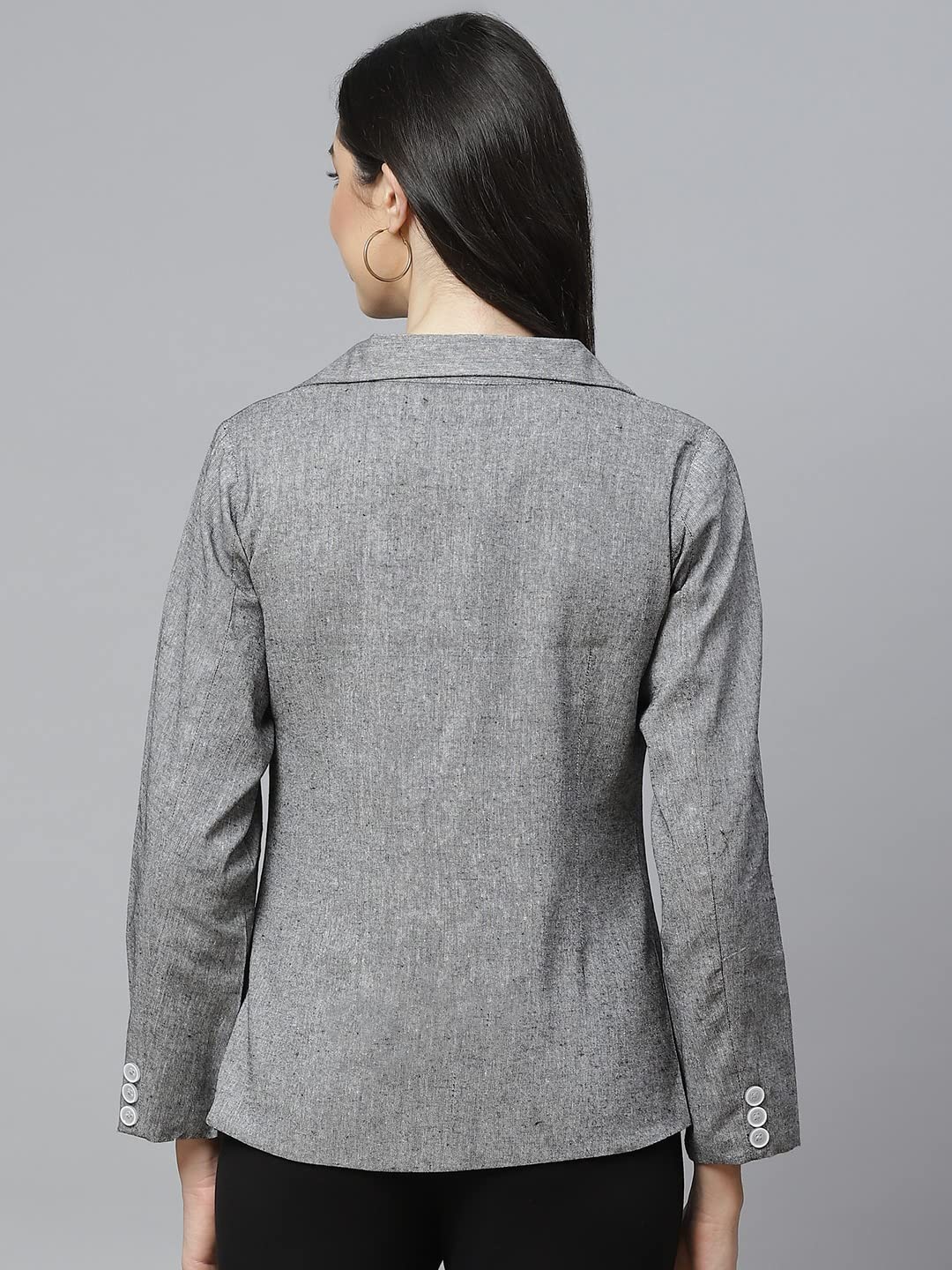 Cottinfab Women Grey Solid Regular Fit Single Breasted Blazer 1