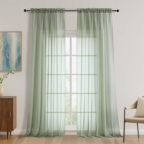 Miniatura 149 de OVZME 2 paneles de cortina traslúcidas para ventana, 96 pulgadas de largo, para dormitorio, diseño de bolsillo superior para cortinero, tratamiento