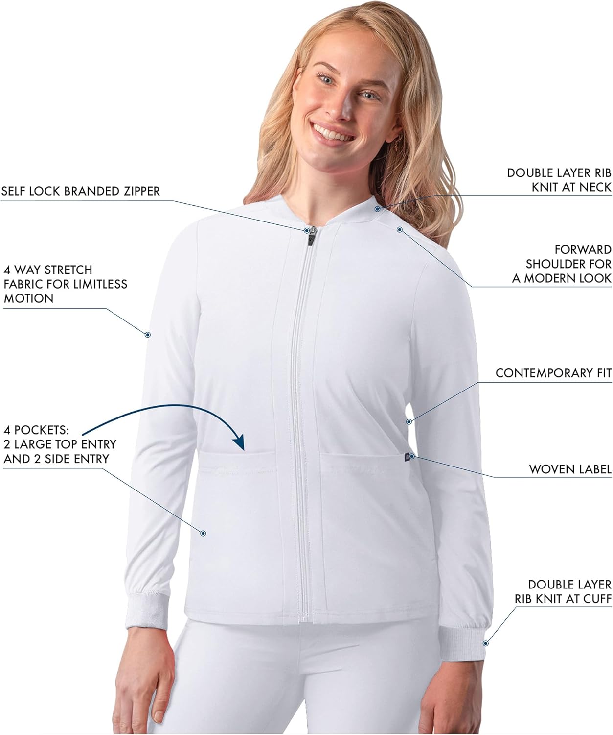 Adar Addition Scrubs for Women - Zippered Bomber Scrub Jacket - Image 3