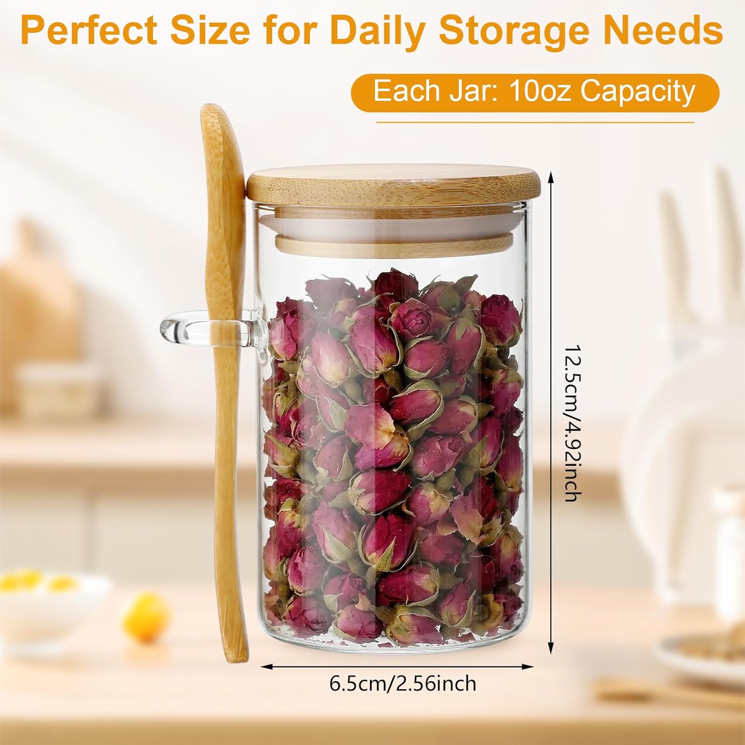 no spoons LemonRoad 10 Pack Glass Jars with Bamboo Lids and Spoons, Airtight Glass Container Set, Clear Food Storage Canister for Loose Tea Overnight Oatmeal Spice Coffee Sugar Salt(10 oz)