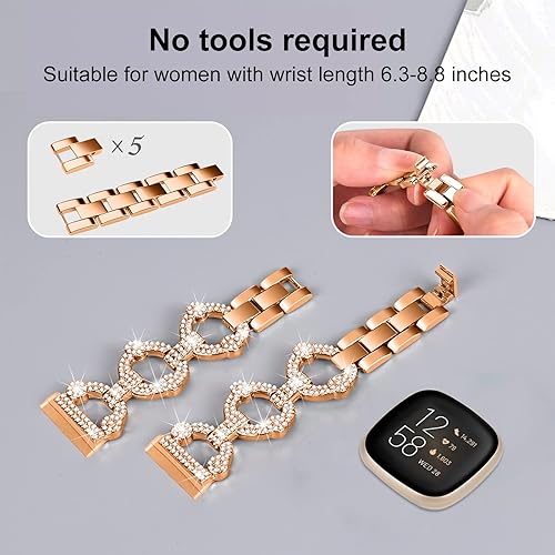Miniatura 2 de HAYONLIY Correa brillante compatible con Fitbit Sense 2 y Fitbit Versa 4 pulsera de metal con joyería de diamante correa elegante en forma de O
