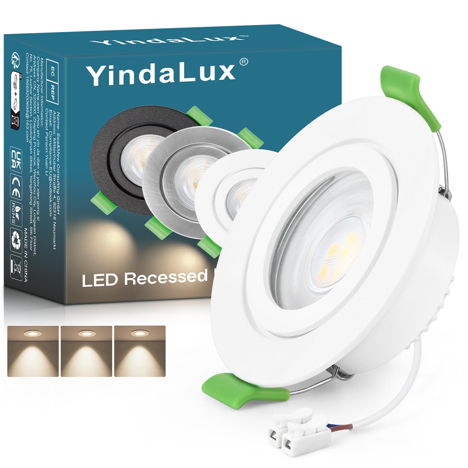 YindaLux 1x LED Recessed Spotlight 230V IP65 4000K Neutral Light 5W 550LM GU10 Ceiling Spotlight White, Drilled 68mm Recessed Light for Bathroom Living Room, Non-Dimmable
