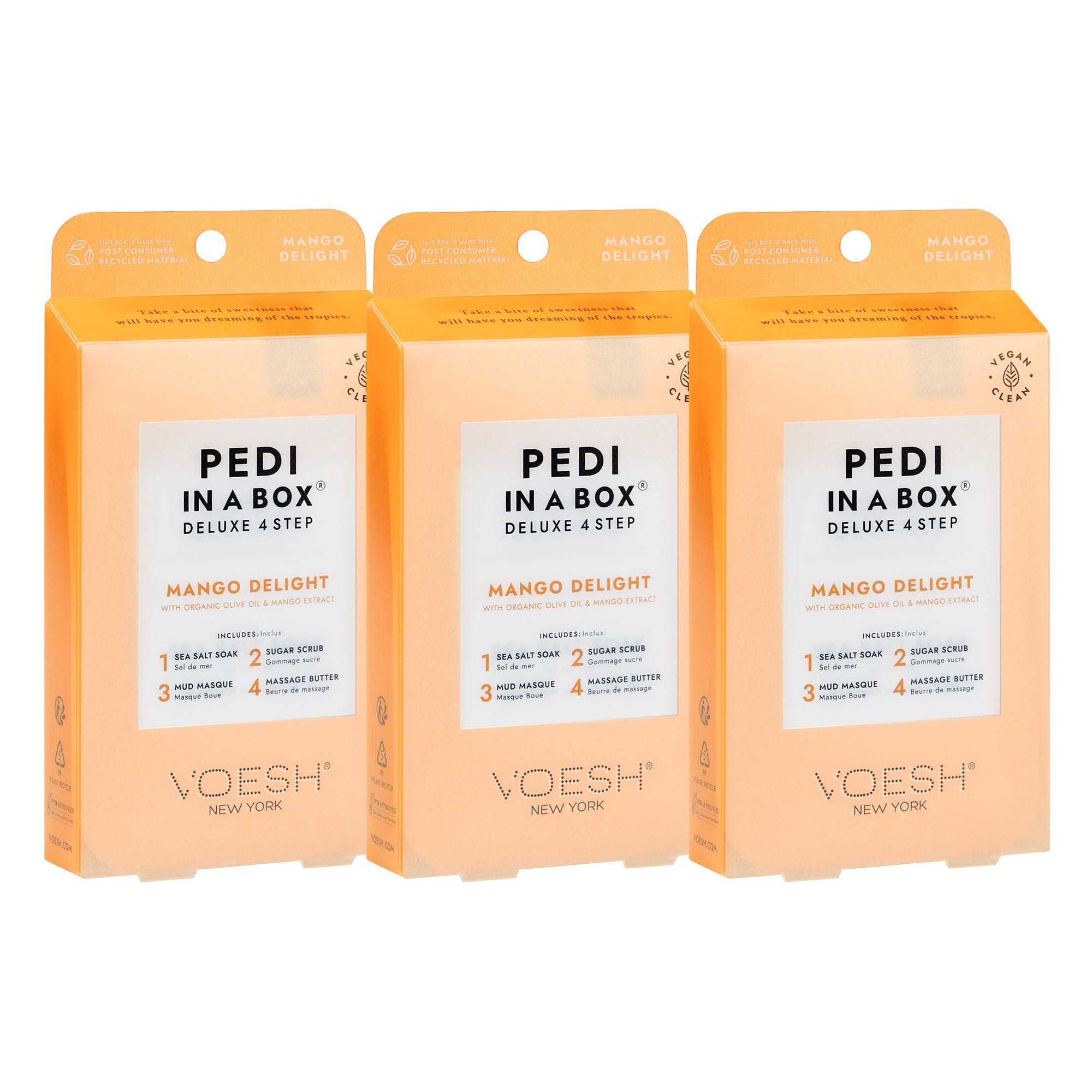 VOESH VOESH Pedi in a Box Deluxe 4 Step, Mango Delight - Pack of 3, 3 ct.