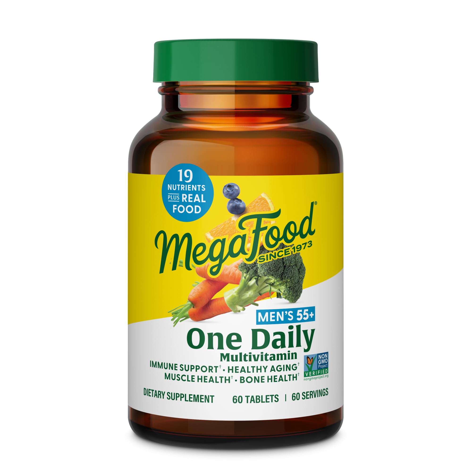 MegaFood Multivitamin for Men 55+ One Daily Mens Multivitamins, Methylated B12, Vitamin D3, C & Zinc - Healthy Aging, Bone & Muscle Health & Immune Support - Vegetarian - 60 Tablets