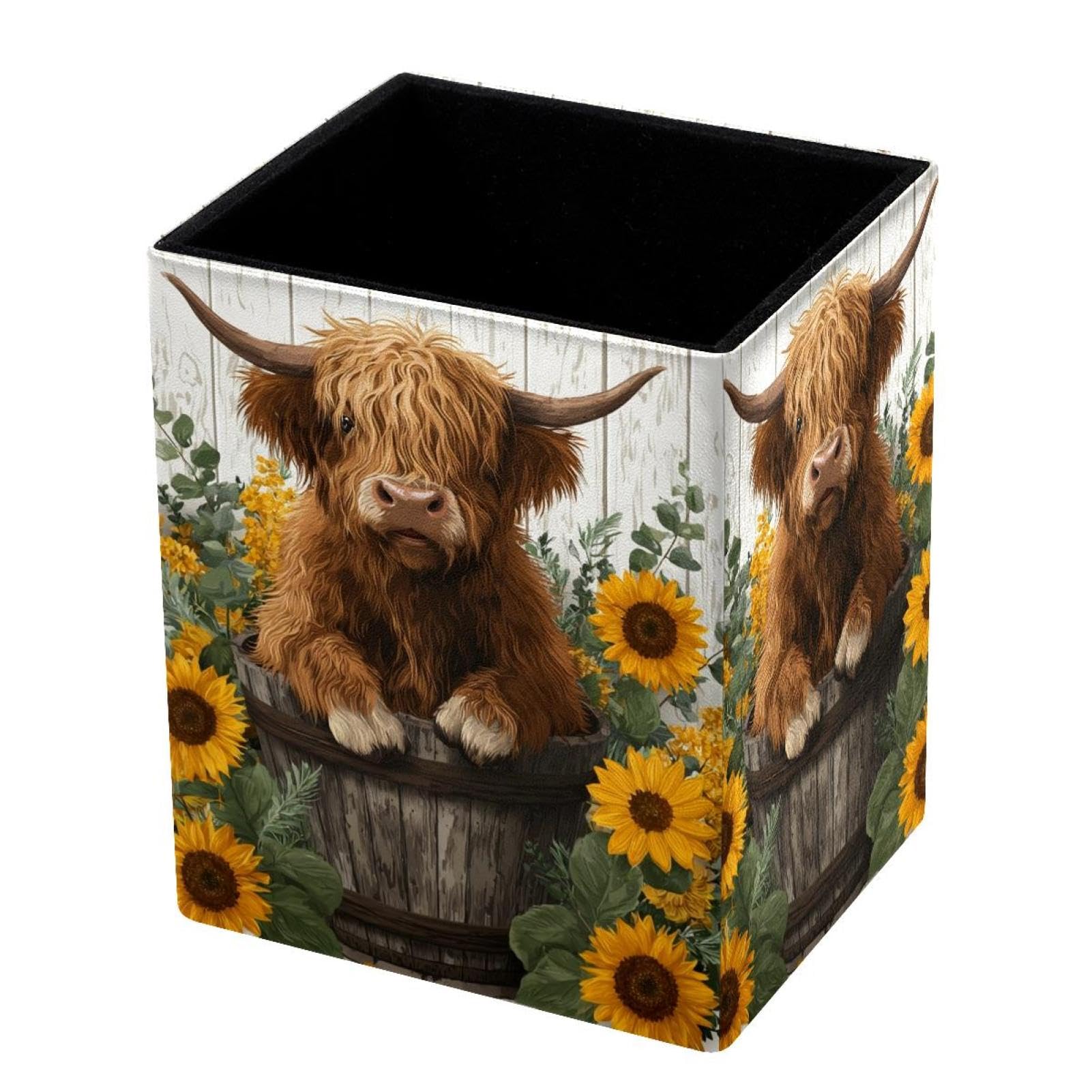 VAPOKF Pencil Holders for Desk, Highland Cow Printed Pen Holders Pen Pot Makeup Brushes Storage Desktop Stationery Supplies Organiser for Home Office