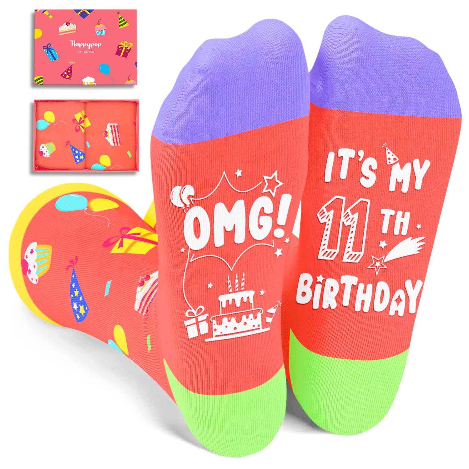 HAPPYPOP 11 Year Old Birthday Gifts Socks Ideas - Birthday Gifts for 11th Year Old Tween Boys Girls in Gift Box