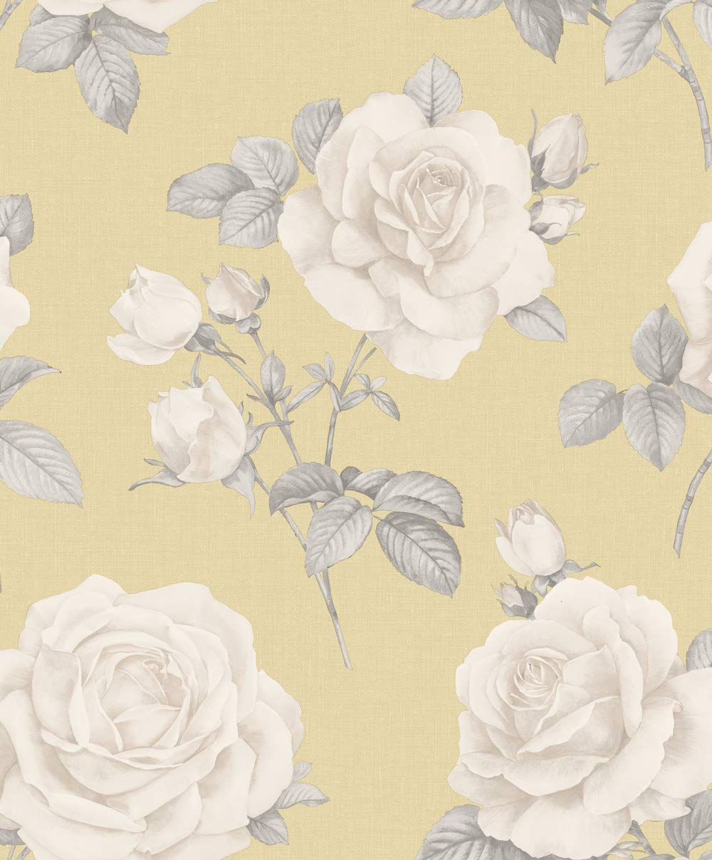 Belgravia Grey,Yellow Decor Rosa Yellow Wallpaper (9765)