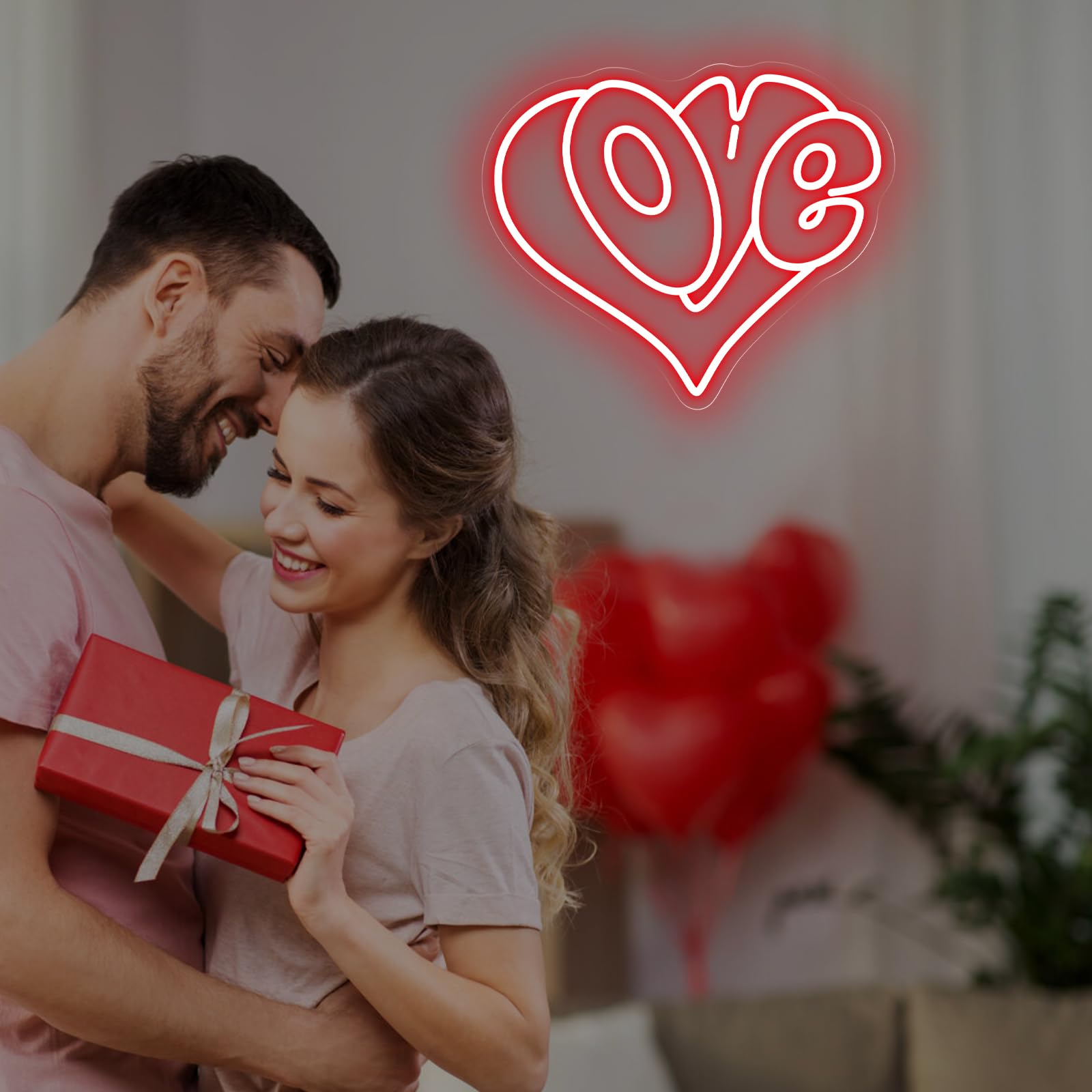 Letrero de neón con forma de corazón de amor, luz LED romántica roja para dormitorio, regalo del día de San Valentín, decoración romántica del hogar, arte de pared para parejas, 15 x 12.6 pulgadas