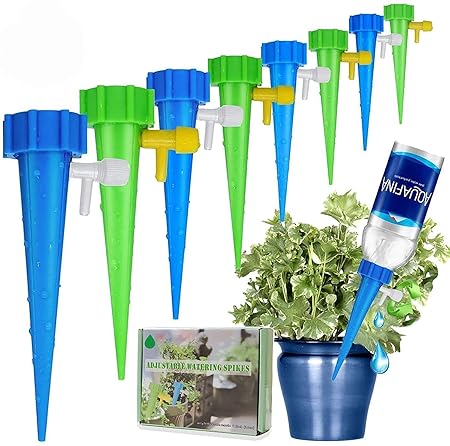 TREXEE ( Pack of 4pc ) Self Watering Spike Slow Release Vacation Plants Watering System Automatic Watering Devices for Wine Bottle Small Plastic Water Bottle drip Irrigation Stake for Outdoor Indoor Plants Tree (4)