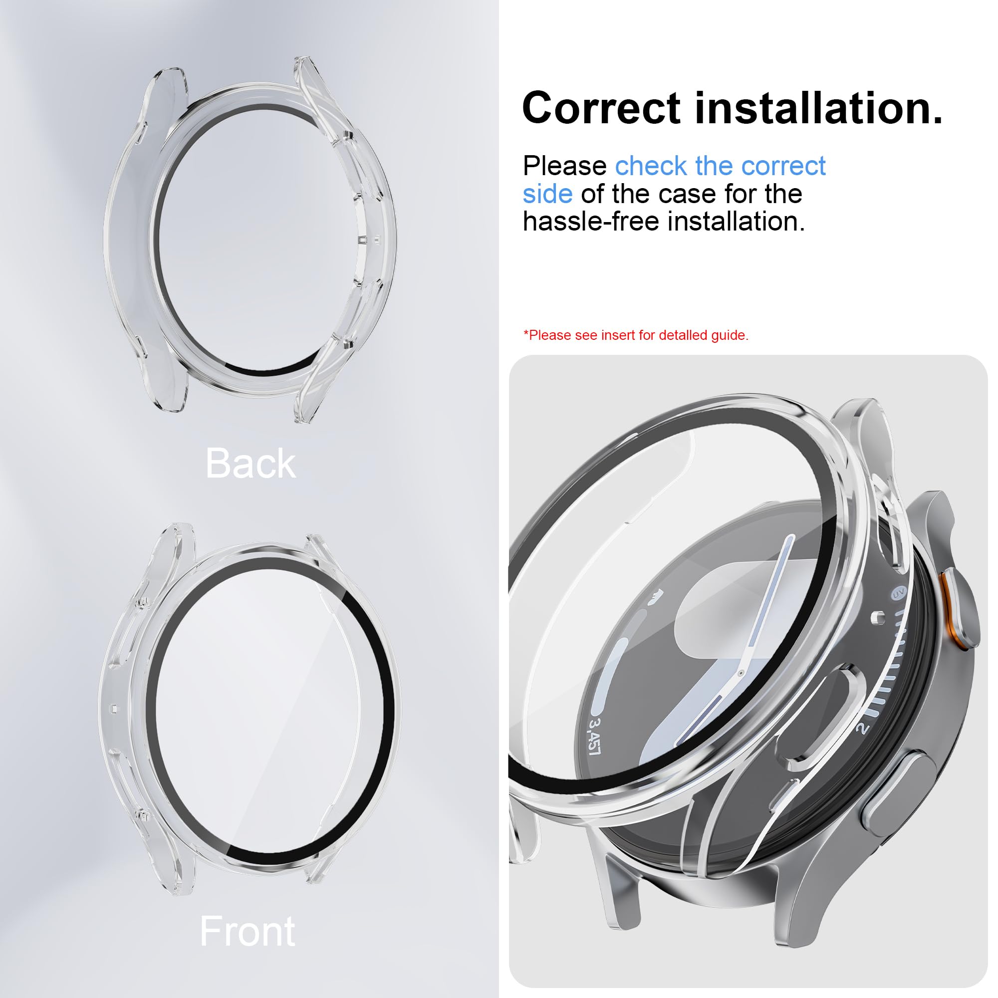 Screen Protector Case for Samsung Galaxy Watch 7 Case 44mm,2 Pack Hard PC Frosted Cases Tempered Film Replacement Cover for Samsung Watch 7 44mm Screen Protector Women Men,Galaxy Watchs 7 Accessories