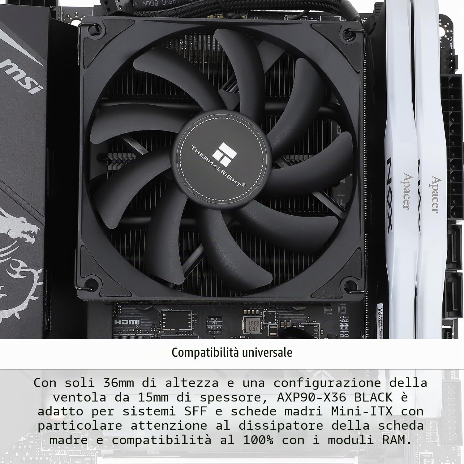 TR-Thermalright AXP90 X36 Black CPU-Kühler - 4 heatpipes, silenzioso 92 mm basso profilo ventilatore - 2 700 RPM, per AMD AM4/AM5, Intel LGA1851/1700/115x/1200, basso profilo ITX, PC, Kühler - Nero