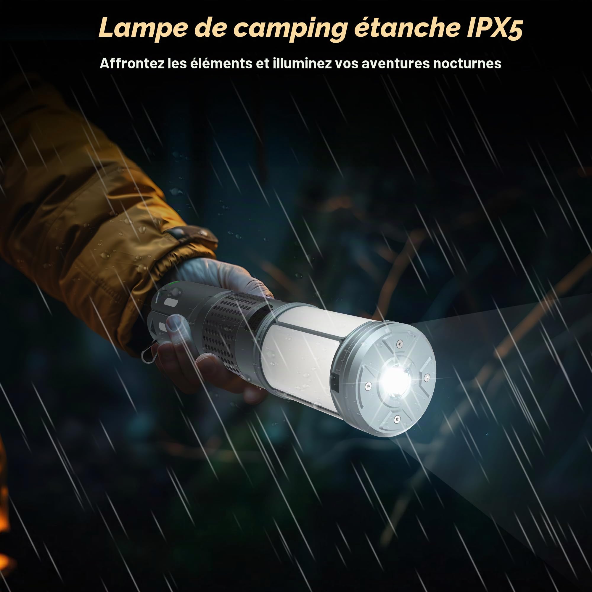 Lampes de camping, lampes de camping télescopiques rechargeables avec support, 12 000 mAh, lanternes de camping et lumières avec RVB, base magnétique, lampes de poche portables pour camping, randonnée