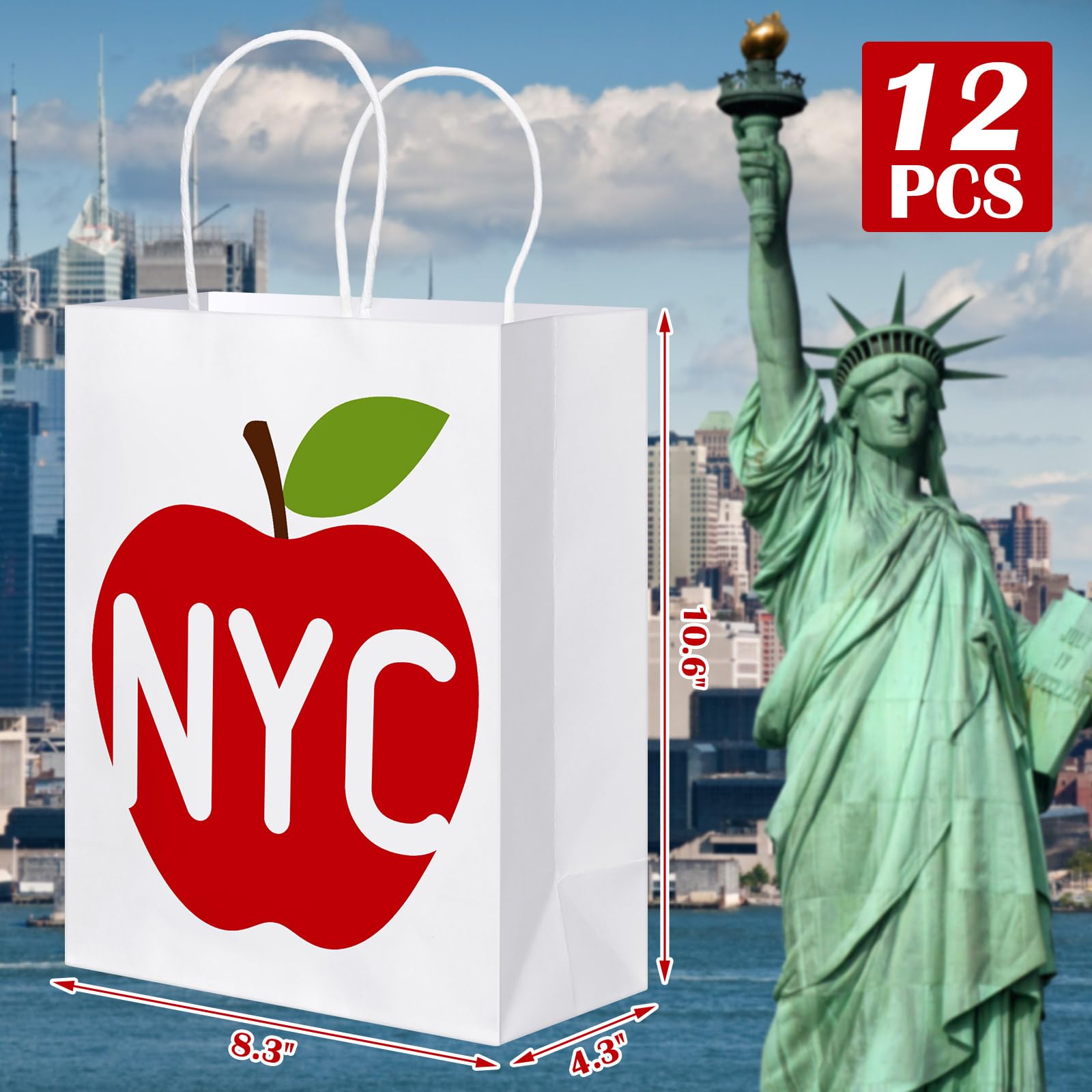 12 Pack NYC Gift Bags - New York City Themed Souvenir Bags 8.3x10.6x4.3 Inches Kraft Paper With Handles
