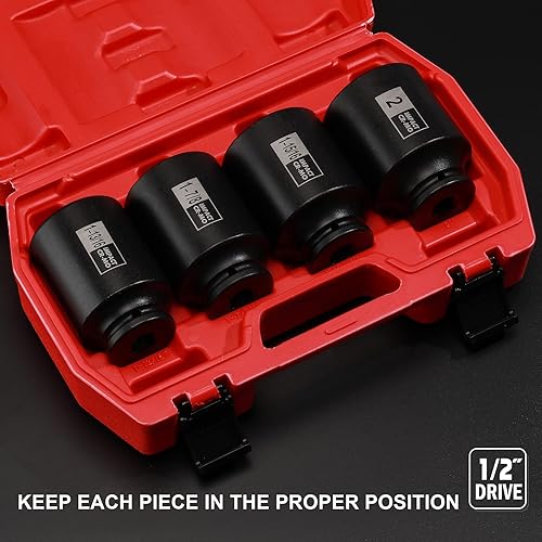 Miniatura 24 de EMENTOL Juego de dados de impacto de tuerca de eje de eje de 6 puntos, 9 unidades, 1/2 pulgadas, CR-MO, métrico, juego de dados de impacto profundo