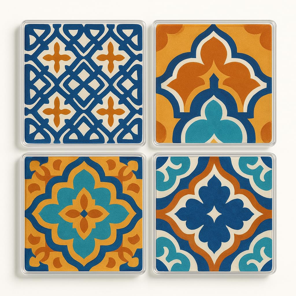 The Plum Penguin Mediterranean Mosaic Acrylic Coaster Gift Set Of 4 With - Vibrant Home Décor For Summer Gatherings