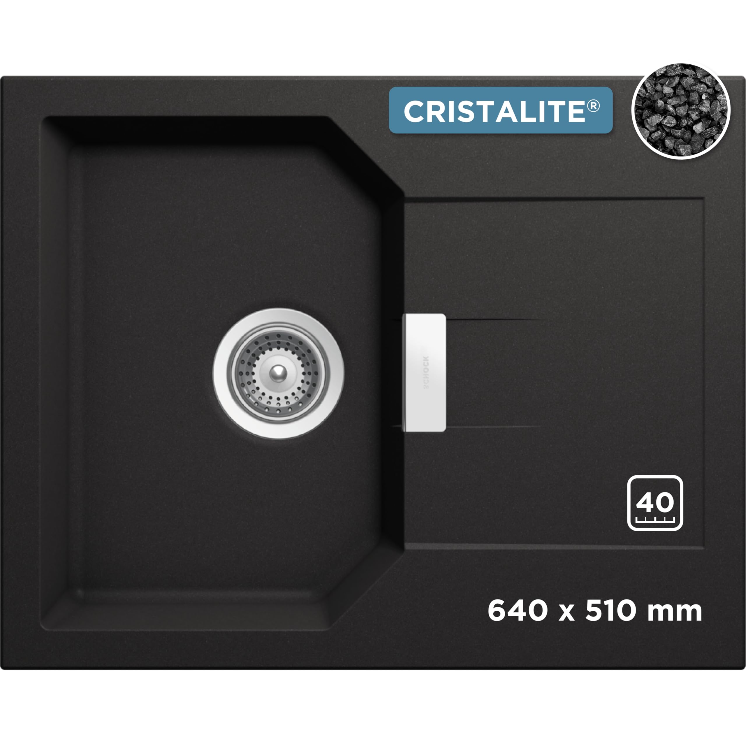 SCHOCK Küchenspüle Manhattan D-100XS in Nero I Granitspüle mit Abtropffläche I Einbauspüle für 40 cm Unterschrank I robuste kratzfeste Cristalite Spüle I Design Spüle mit Excenterbedienung