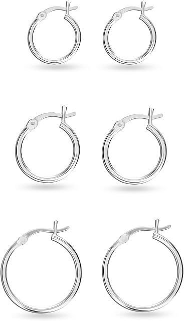 Charmsy Silver Women's Diamond Cut Classic Italian Hoop Earrings